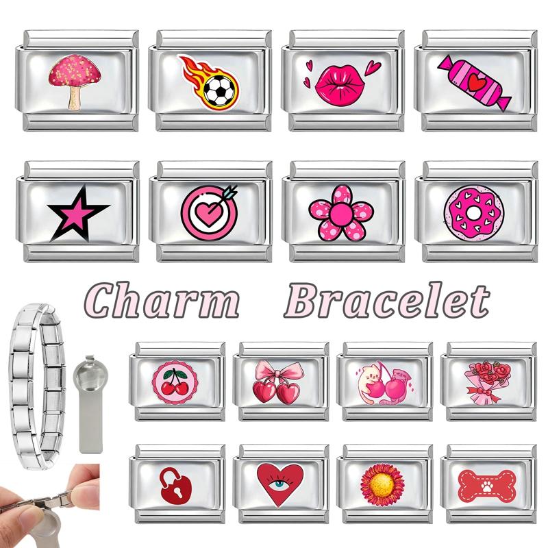 Wholesale Romantic Rose Candy Cherry Mushroom Lips Star Eye Italian Link Fit 9mm Stainless Steel Bracelet Making DIY Charm Gift