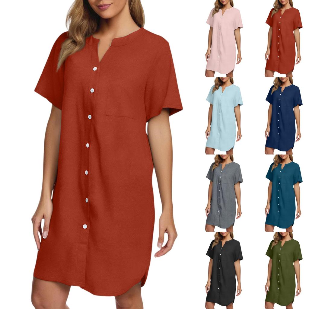Women's Casual Fashion Sexy Short Sleeve Short Solid Color Nightgown Dress