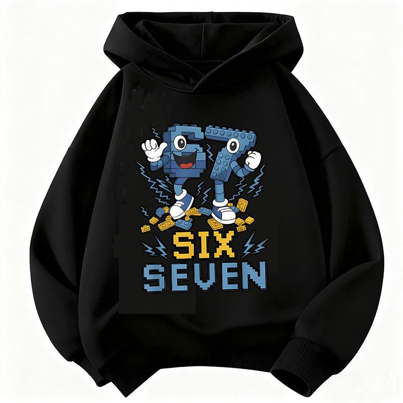 Lustiges Sechs Sieben Italienisches Brainrot 67 Zahlen Grafikdruck Hoodie Junge/Mädchen Langarm Kinder Bequemes Sweatshirt.