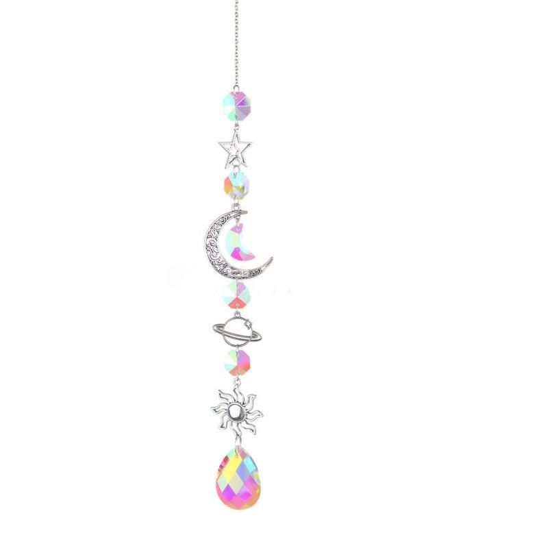 Hanging Crystal Pendant Garden Suncatcher Wind Chimes Rainbow Prism Crystal Chain for Window Drop Bell Christmas Tree Home Decor