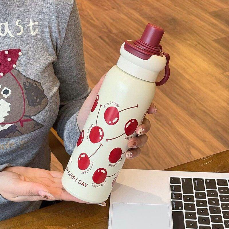 New Stylish High-Capacity Thermos Cup Made of 316 Stainless Steel, Cute Insulated Water Bottle with Straw for Children and Students