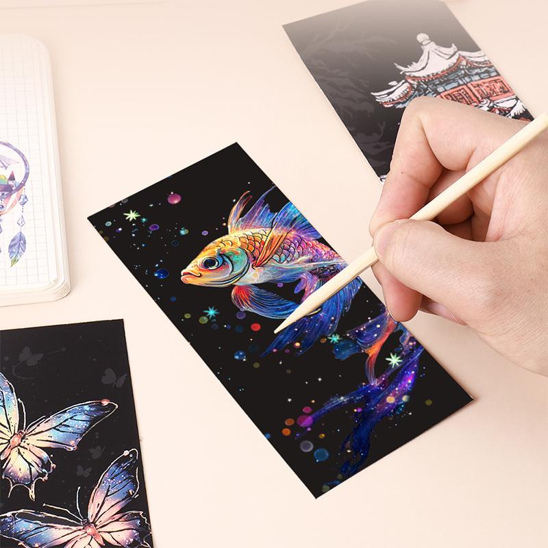 12ks/Sada Zvířátka Papírové Malování Kreslení Hračka Záložka Scratch Art S Stylusem Úleva od Stresu Dárek pro Dospělé Děti