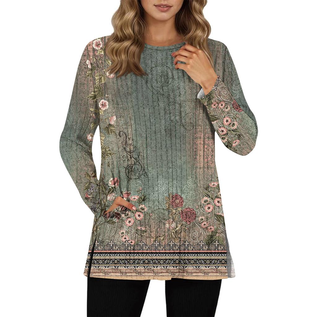 Damegensere Rund hals Langermet Skjorter Med Lommer Høstantrekk Mote Vinterklær Sideslisse