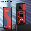 KEYSION Shockproof Case for IQOO Z10 Turbo Pro 5G Slide Camera Lens Protection Ring Stand Phone Back Cover for IQOO Z10 Turbo 5G