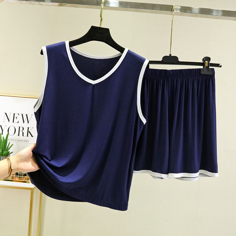 

Modal Loose Vest Suit Women s Summer Plus Size Pajamas Thin Inner Match Bottoming Shirt Suspender Shorts Two-piece Set Navy L (Recommendation 50.00 kg-60.00 kg
