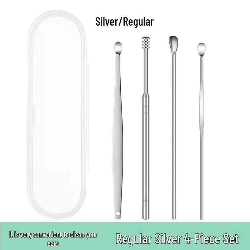 6-Piece Stainless Steel Ear Cleaning Set: Portable Spiral and Spoon Tools