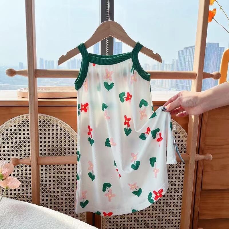 2026 Summer New Girls' Ice Silk Strap Sleeping Skirt
