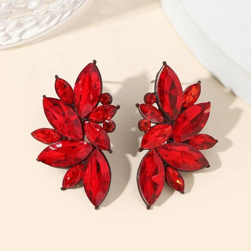 1 Pair Of Ins Wind Geometric Alloy Gold Plated Colored Glass Drill Fashion High Quality Sense Of Earrings