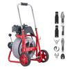 Drain Cleaner Machine 30m X 9.5mm, Auto Feed Sewer Snake Drain Auger On Wheels, Portable Drain Cleaning Machine with 8 Cutters & Air-Activated Foot