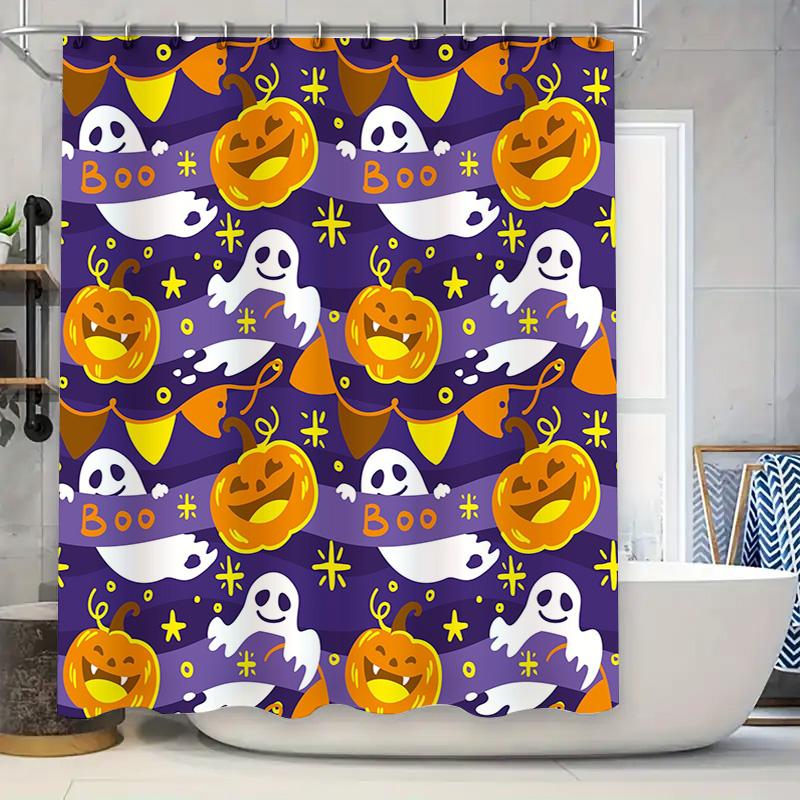 

Halloween Printed Shower Curtain Waterproof Bathroom Decorative Waterproof Fabric Bathing Room Rug Decoration Purple W60H190(CM)-1 Pcs