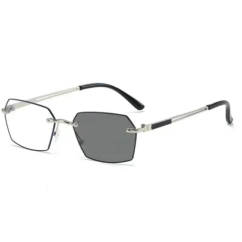 New Frameless Business Reading Glasses Photochromic Men'S High-Definition Anti Blue Light And Anti Fatigue Presbyopia Glasses