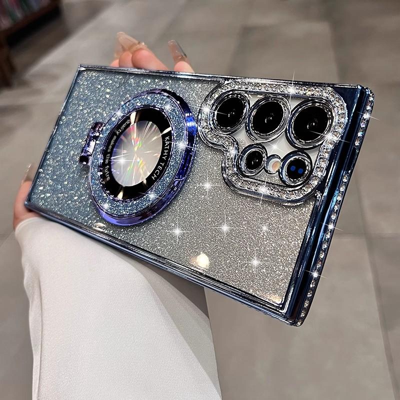 Etui z Platerowanym Brokatowym Diamentowym Magnetycznym Uchwytem do Samsung Galaxy S26 S25 Ultra S23 S22 Plus A55 A35 A25 A24 A15 Przezroczyste Miękkie Pokrowiec