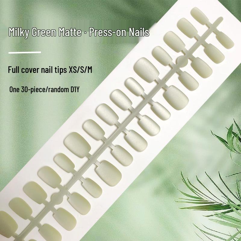 

Velvet Milky Green Cat Eye Matte Press-On Nails, Whitening Ins Style, 30 Pieces