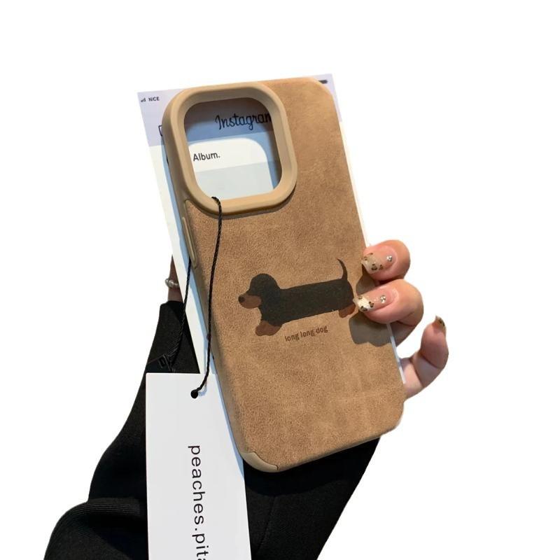 Câine Teckel din Piele Maro Coreeană Potrivit pentru Husă Telefon IPhone 13 Apple 16promax Model Nou 15 14