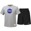 Set T-shirt Manica Corta in Misto Cotone da Allenamento Unisex NASA + Pantaloncini Tessuti al Ginocchio [Grigio Chiaro Melange + Nero]