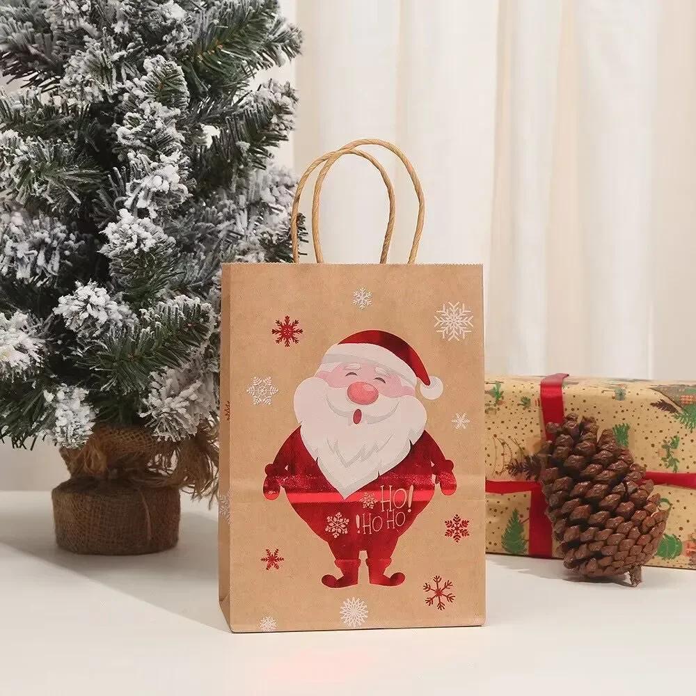 Christmas Kraft Paper Gift Bag Cartoon Santa Claus Snowman Candy Bags Packaging Pouches Party Home Decoration Supplies Wholesale