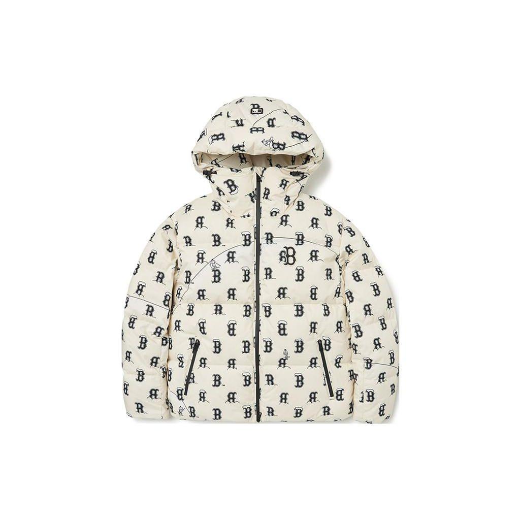 MLB FW22 Boston Red Sox Logo All Over Print Hooded Down Jacket Short Women Jackets Cream 3FDJMS226-43CRS