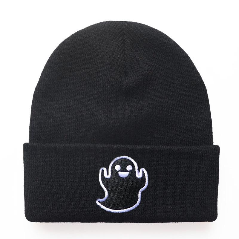 

European and American popular autumn and winter fashion for men and women Ghost Ghost Embroidered Knit Hat for Cycling, Warm Woolen Hat for Outdoor Adjustable