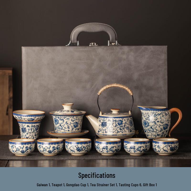 Hàndùn Ru Kiln Beige Blooming Flowers 10-Piece Tea Set