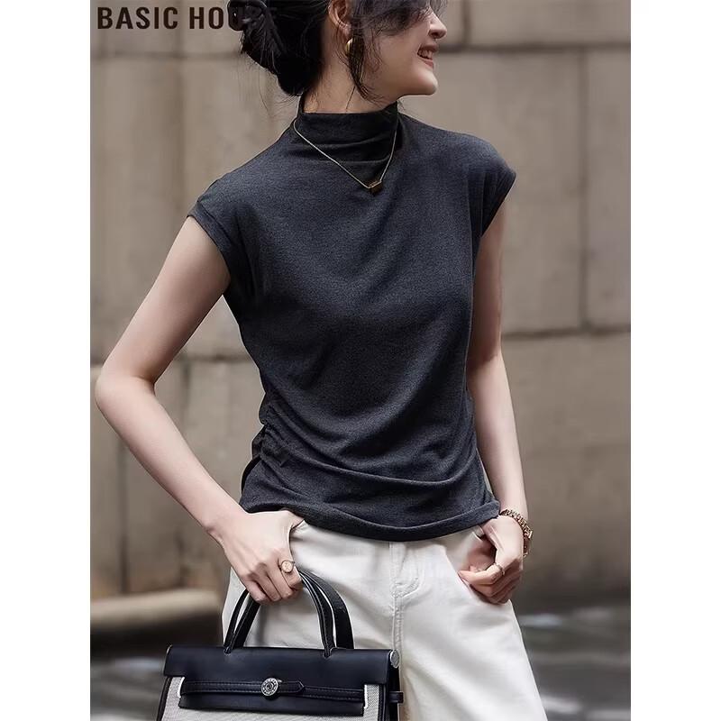 Basic House Women s Mock Neck Sleeveless T-Shirt One Size