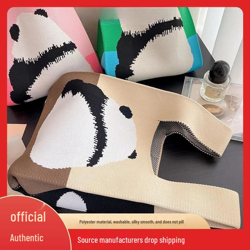 

Kipu Cute Panda Knitted Handbag - Summer Fashion Korean Style Cartoon Woolen Wristlet for Women
