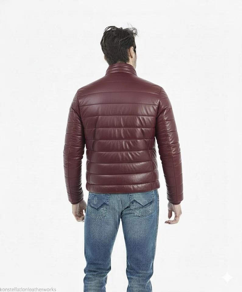 Burgundy Real Soft Motorcycle Jacket Stylish Casual Lambskin Biker Men's Leather Handmade Puffer