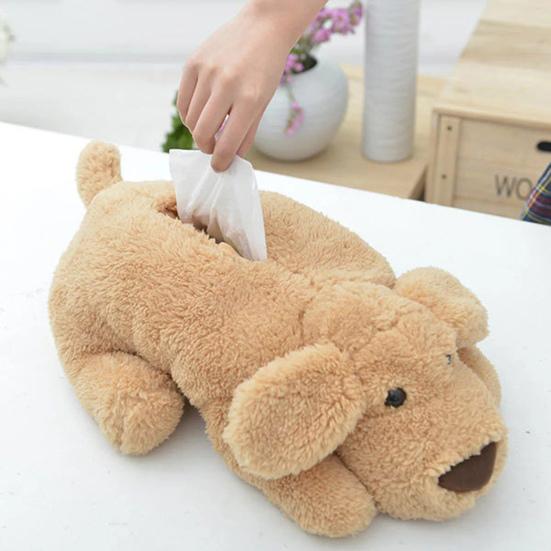 Large Size Elastic Band Tissue Box Cover Cute Plush Teddy Dog Shape Paper Container Case Home Accessories