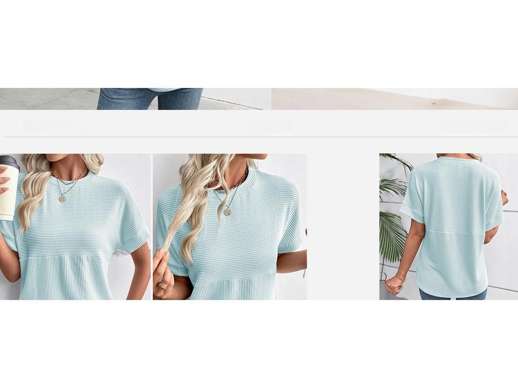 2026 European & American Women's Summer Casual Solid Color Round Neck Short Sleeve Loose T-shirt