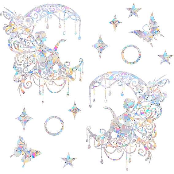 36PCS Circle Window Clings - Anti-Collision Window Decals To Save Birds from Window Collisions,Non Adhesive Prismatic Vinyl Window Clings, Rainbow