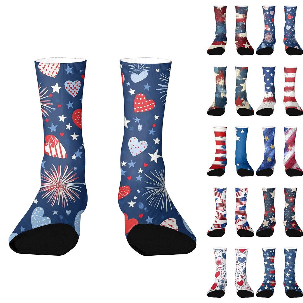 Women’s Breathable Comfortable Crew Socks with Independence Day Print Soft Stretchy Fabric Medium Length Design for Daily Wear