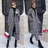 Fashionable Plaid Wool Blend 2-Piece Suit with Long Blazer and Wide Leg Pants for Women