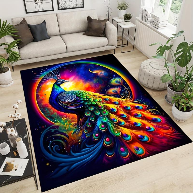 Alfombra 3D exquisita con diseño de pavo real, alfombra para el hogar, sala de estar, dormitorio, sofá, felpudo, decoración de cocina, alfombrillas antideslizantes