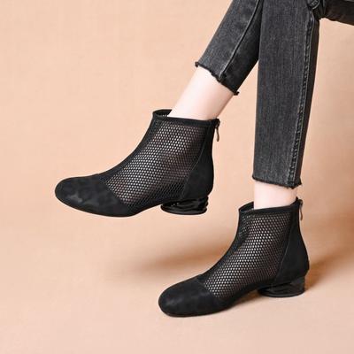 Fashion 2025 Summer Luxe Sandals for Woman Chaussures Femme Square High Heel Leopard Women Mesh Suede Ankle Boots Sandalias De Mujer