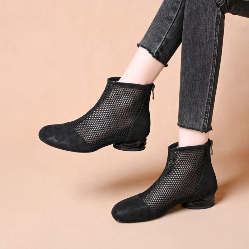 2025 Summer Luxe Sandals for Woman Chaussures Femme Square High Heel Leopard Women Mesh Suede Ankle Boots Sandalias De Mujer