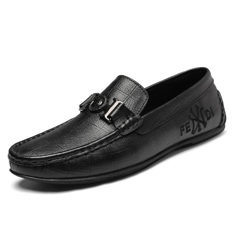 

Мужская обувь новая повседневная кожаная обувь мягкая подошва обувь Doudou мягкая коровья кожа первого слоя ленивая обувь для вождения большая 46 чёрный