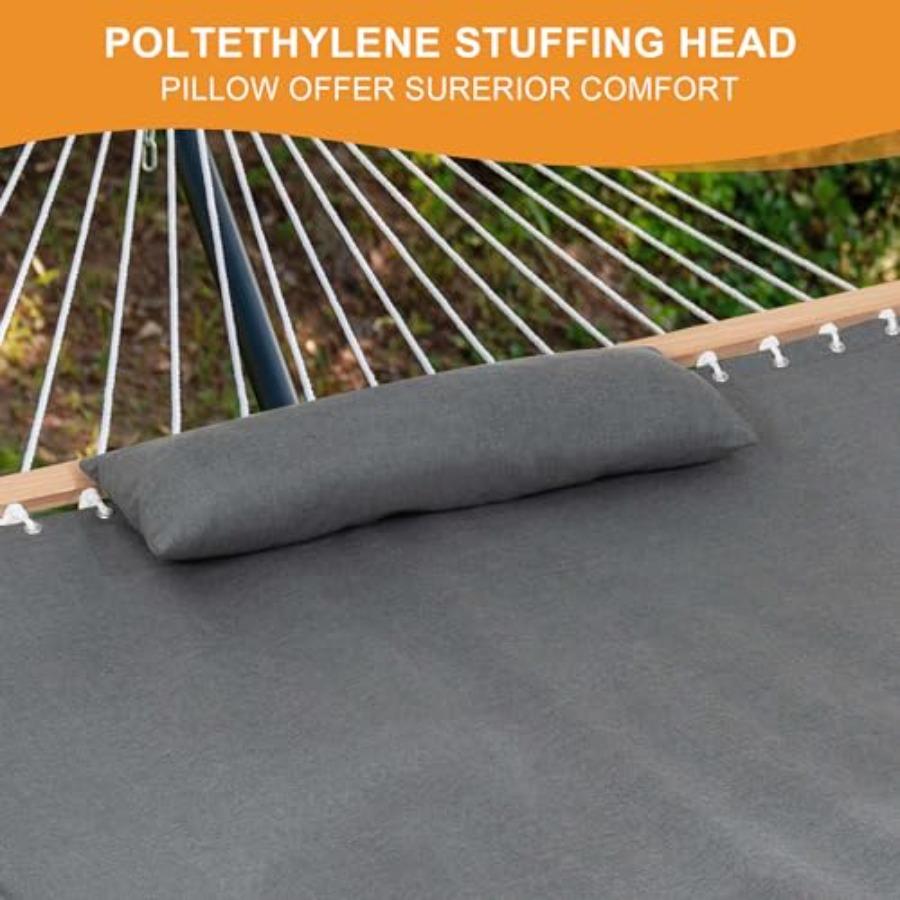 12 FT Sunbrella Fabric Hammock with Spreader Bars and Free Pillow for Patio Yard All Weather and Fade Resistant Cast Slate Fits