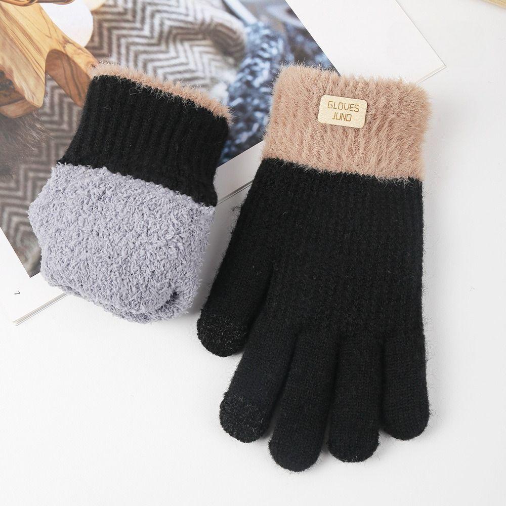 Knitted Gloves Autumn and Winter Double-layer Velvet Thickened Warm Women's Gloves Cold Resistant Touchscreen Gloves
