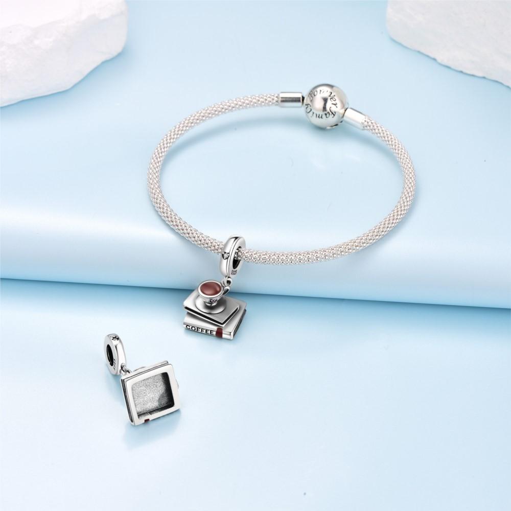 Prata 925 Pingentes Livro de Café Pulseira Charms para Mulheres Joias DIY Contas de Festa Finos Presentes Acessórios