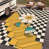 Cartoon Daisy Flower Carpet Mat Rug Print Home Decoration for Living Room Playful Checkerboard Design Floor Mat Bedroom Rugs