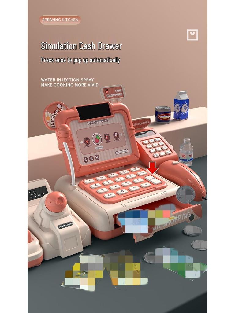 Children's Supermarket Cash Register Toy with Barcode Scanner and Money Collection