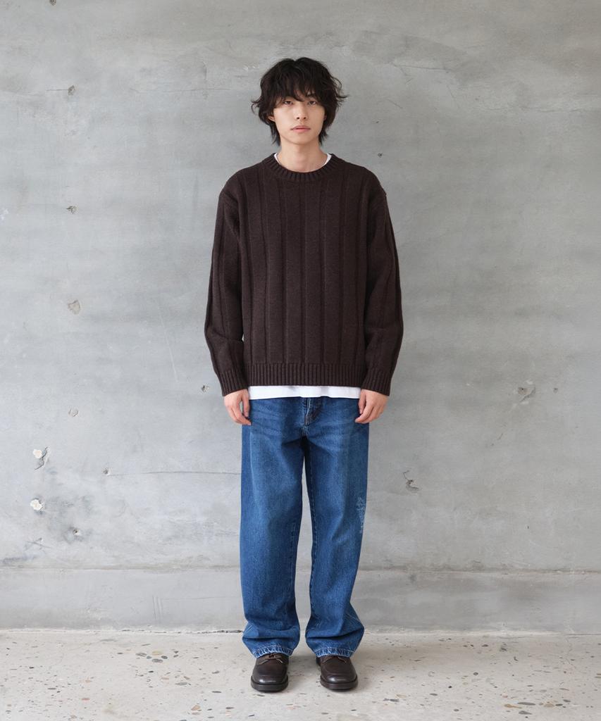 HORLISUN Meadow Wide Rib Crewneck Knit Dark Brown