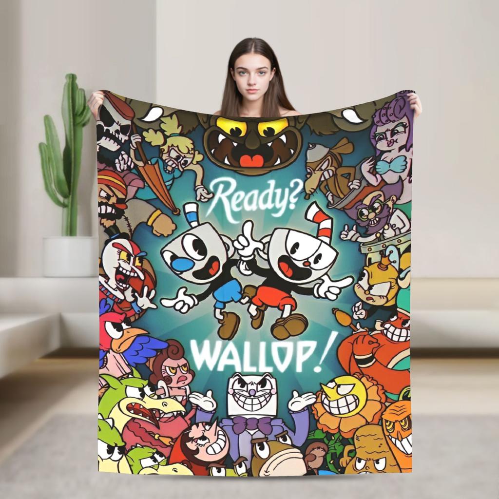 Cuphead cartoon Flannel Blankets Super Warm Throw Blanket for Couch Chair Camping Fashion Bedspread Sofa Bed Cover