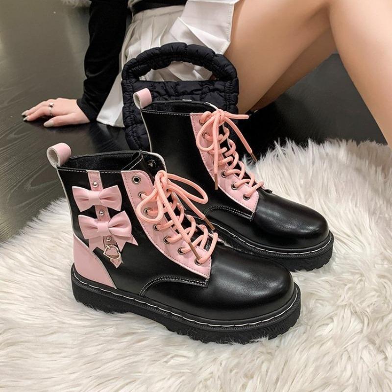 Autumn New Martin Boots Thick Heel Fashion Locomotive Boots with Skirt Small Boots Bow