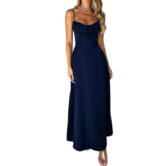 

Yousheng Women Summer Maxi Sundress High Waist Tie Front A-line Flowy Dress Sleeveless Spaghetti Strap Boho Beach Long Dress S синий