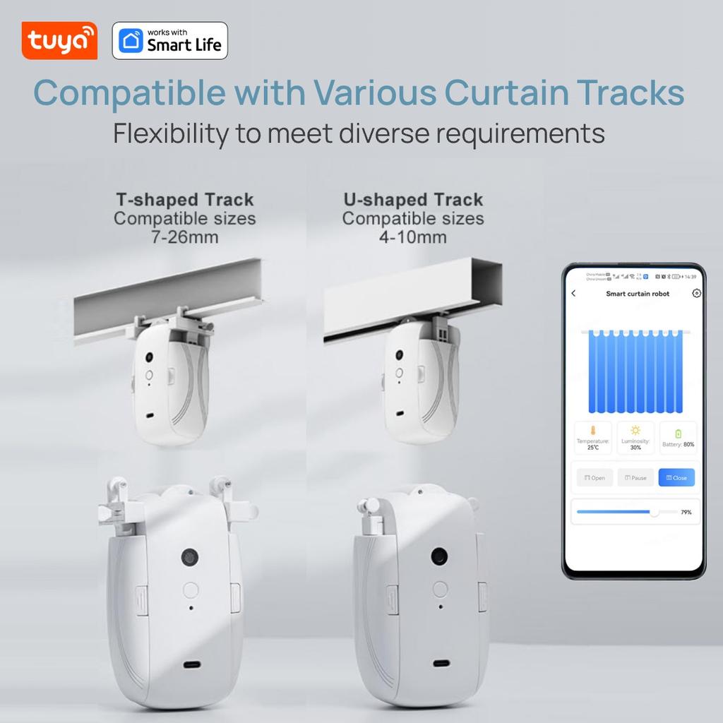 Tuya Smart Curtain Robot WiFi APP Remote Control/Voice Control(Alexa Google Siri)ForTU-Rail Shaped Track,Pull-to-start,8KG Load