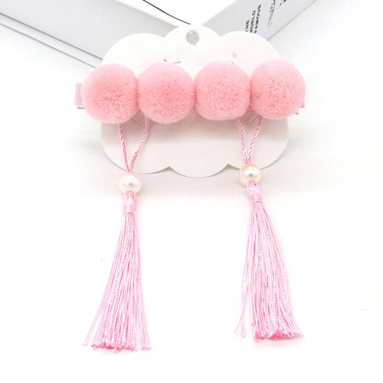 1Pair Chinese Style Kid Girl Pompom Fan Tassel Hairpins Hair Clips Accessories