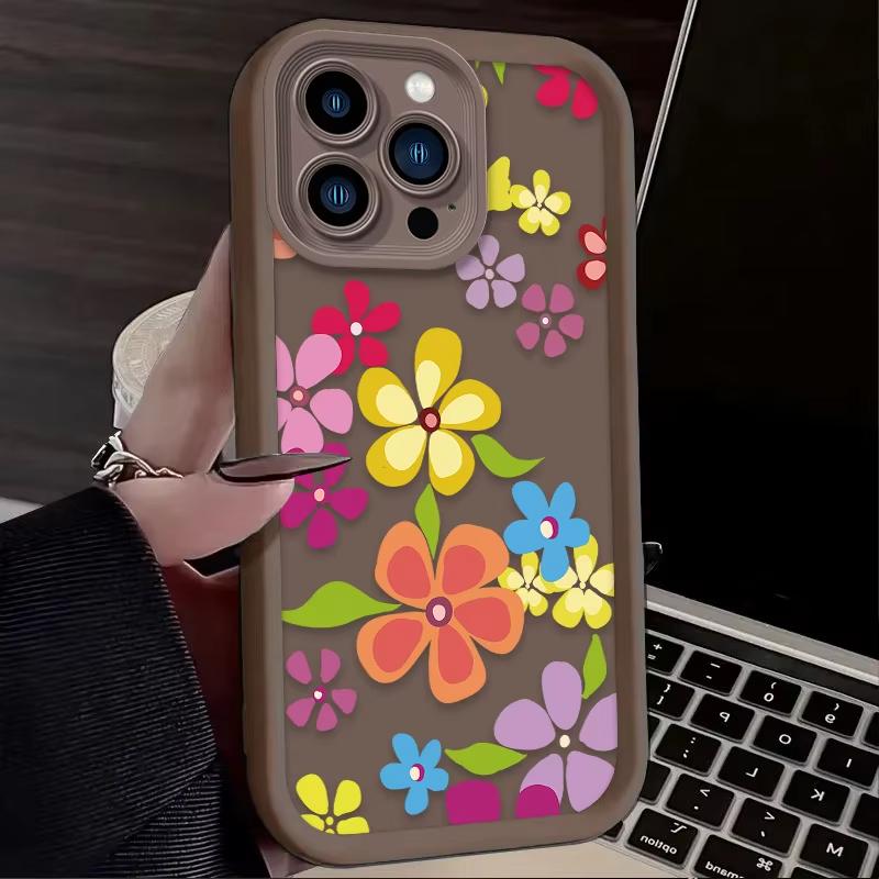 Color Flower Bow Pattern Phone Case For iPhone 16e 16 Pro Max 15 14 Plus 13 12 Mini 11 Pro Shockproof Silicone Soft Back Cover
