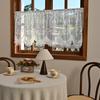 1PC White Short Lace Curtain,Cute Floral Pattern Kitchen Valance,Window Valances Pastoral Tulle Voile Home Decor Kitchen Door