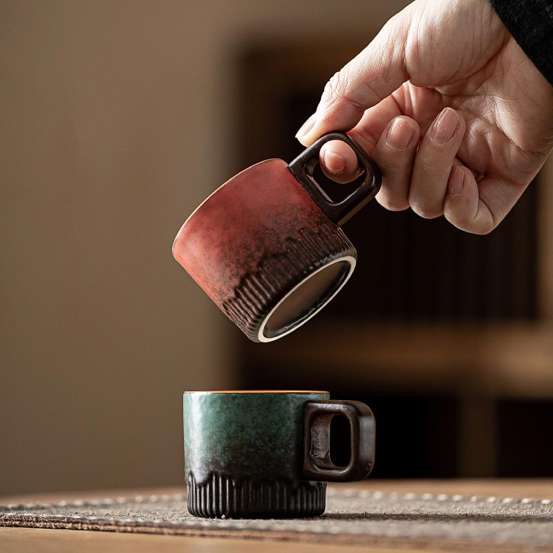60ml Gradient ceramic tea cup with handle, heat-resistant coffee cup, household hand drawn mini minimalist mug