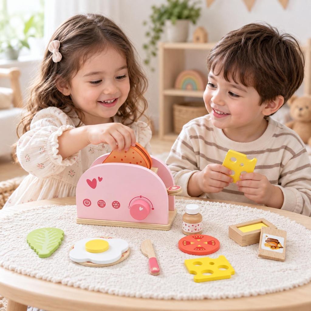 Wooden Bread Maker Toy Interactive Warmer Play Set EN71 Certified